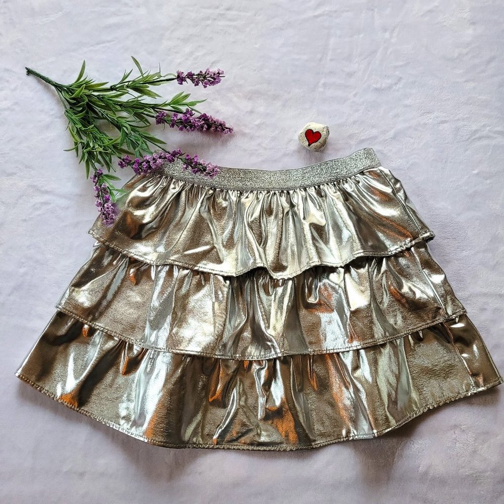 Shiny Silver Ruffled Mini Skirt Party Glitter Size S